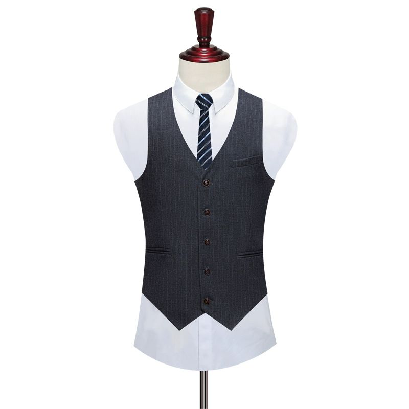 3-delt Herredrakt Stripemønster Med Én Knapp Elegant Formell Dress Smal - Grå
