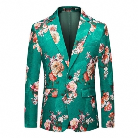Blazer Herre Blomstermønster Én Knapp Rose Pattern