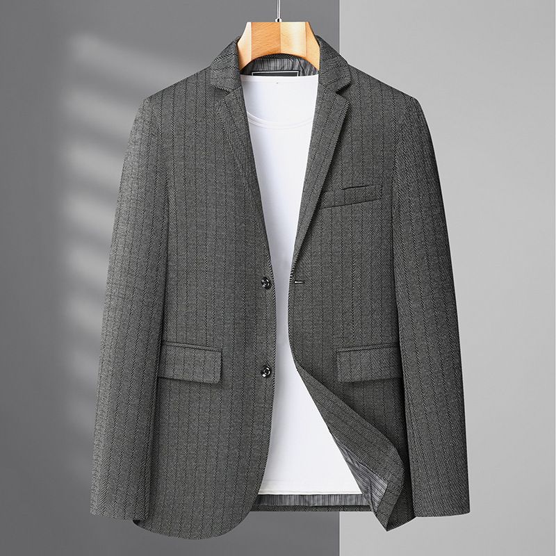 Blazer Sportsfrakk For Menn Stripe Høst / Vinter Flat Krage Klafflommer To Knapper - Grå