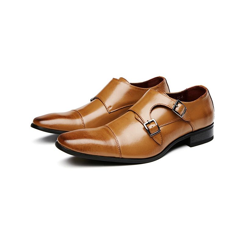 Formelle Sko For Menn Spenne Monk Cow Leather Chiseled Toe - Brun