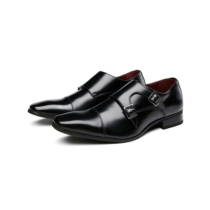 Formelle Sko For Menn Spenne Monk Cow Leather Chiseled Toe - Svart
