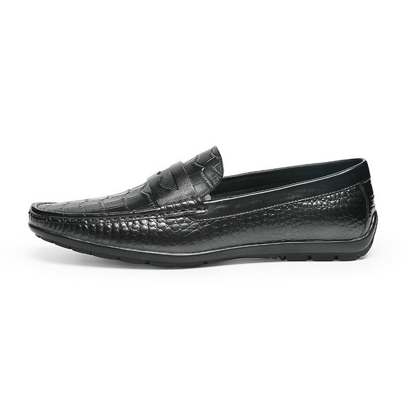 Moccasin Loafer Kuskinn Krokodillemønster For Menn - Svart