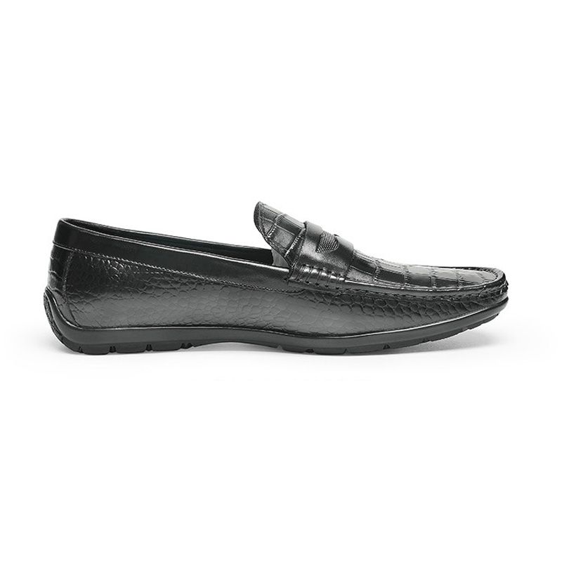 Moccasin Loafer Kuskinn Krokodillemønster For Menn - Svart