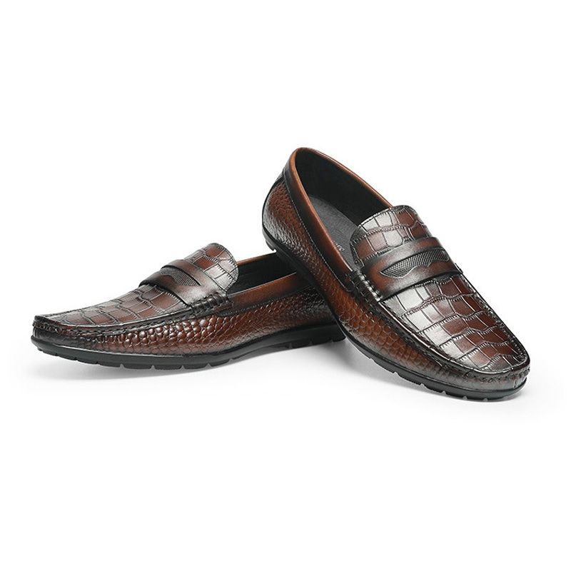 Moccasin Loafer Kuskinn Krokodillemønster For Menn - Brun